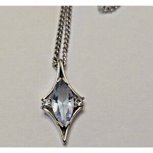 Vintage Avon Blue Clear Rhinestone Silver Tone Pendant Necklace